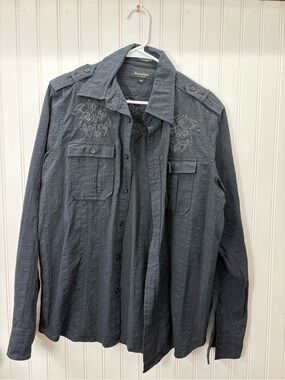 Eighty Eight platinum Y2K grunge streetwear Black Embroidered Button-Up Shirt